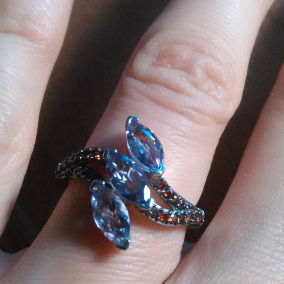 Moroccan Rose and Mozambique Garnet Trinity Twilight Sterling Silver Ring-Size 7 - Picture 14 of 16